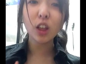 asian girl flashing at work