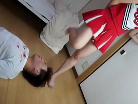 Japanese cheerleader feet slapping her classmate